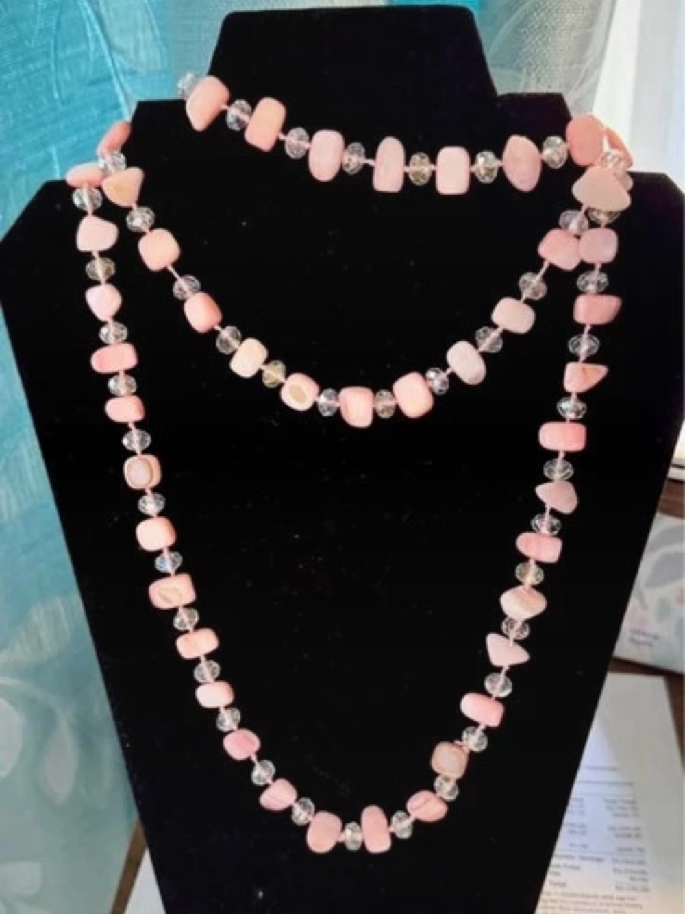 Vintage 24 inch Pretty in Pink Shell & Crystal beaded statement set
